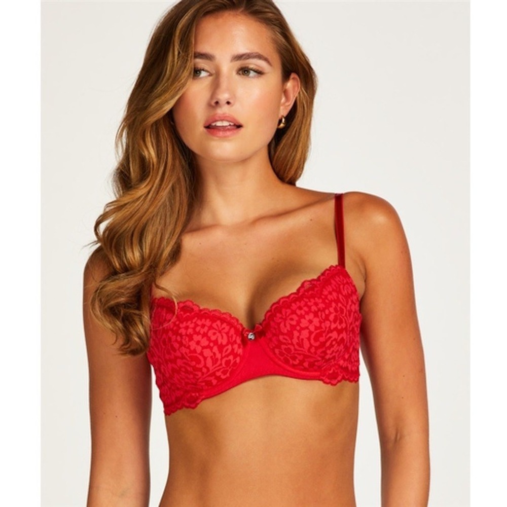 NWOT Hunkemoller 34B Rose Padded Underwired Bra Red 113191